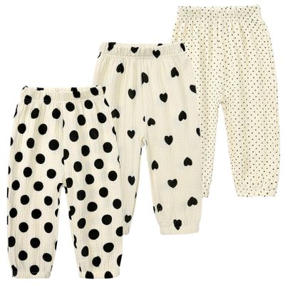 3 Pieces Kids Cotton Linen Elastic Casual Trousers Baby Boys Girls Summer Fall Basic Loose Long Baggy Harem Pants (2-3T,3PC Floral F,US,2 Years,3 Years,Age)