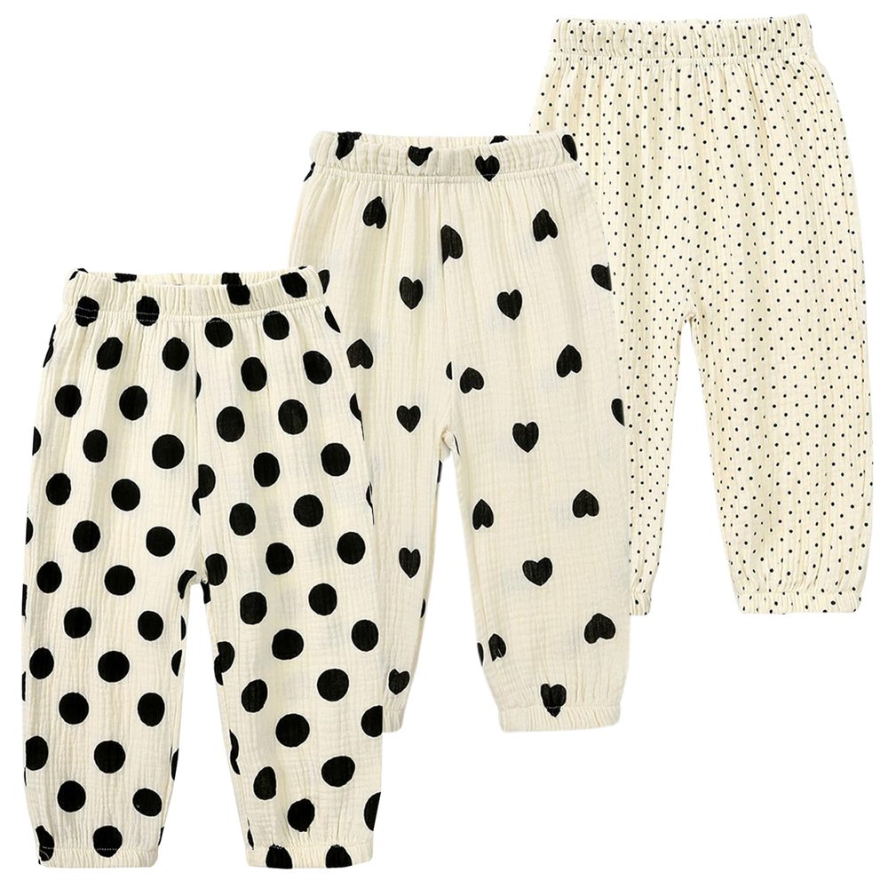 3 Pieces Kids Cotton Linen Elastic Casual Trousers Baby Boys Girls Summer Fall Basic Loose Long Baggy Harem Pants (2-3T,3PC Floral F,US,2 Years,3 Years,Age)