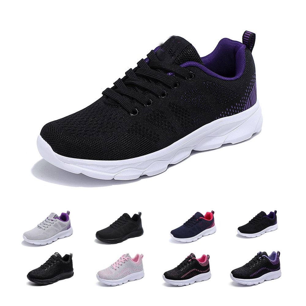 2024 Women's Air Cushion Sneakers, Non Slip Walking Sneakers Running Shoes for Women, Women Orthopedic Sneakers (H-Black Purple, Adult, Women, 5, Numeric, US Footwear Size System, Medium)