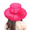 YOLAI Womens Organza Church Hats Elegant Bowknot Wedding Hats Wide Brim Sun Hat for Tea Party (Hot Pink, One Size) view 2