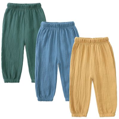 3 Pieces Kids Cotton Linen Elastic Casual Trousers Baby Boys Girls Summer Fall Basic Loose Long Baggy Harem Pants (3-4T,3PC Solid J,US,3 Years,4 Years,Age)