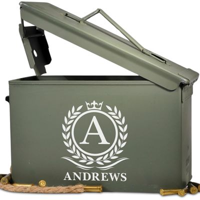 Personalized Ammo Box for Men - Custom Monogram Ammo Can Set - Authentic Grade 1 Military Box for Dad - Birthday and Father's Day Gift for Husband - 50 Caliber