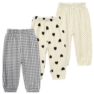 3 Pieces Kids Cotton Linen Elastic Casual Trousers Baby Boys Girls Summer Fall Basic Loose Long Baggy Harem Pants (4-5T,3PC Floral E,US,4 Years,5 Years,Age)
