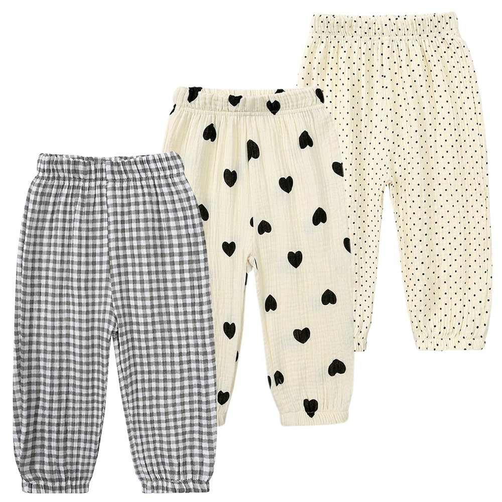 3 Pieces Kids Cotton Linen Elastic Casual Trousers Baby Boys Girls Summer Fall Basic Loose Long Baggy Harem Pants (4-5T,3PC Floral E,US,4 Years,5 Years,Age)