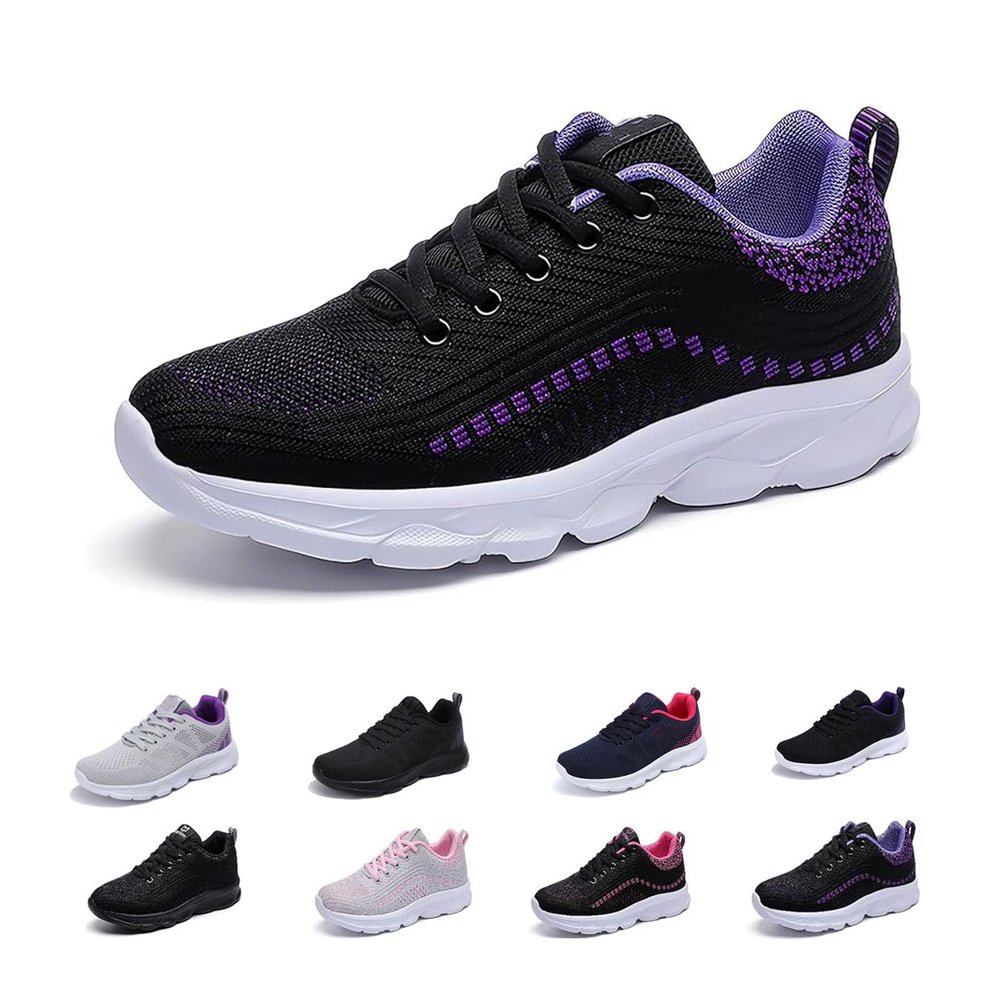 2024 Women's Air Cushion Sneakers, Non Slip Walking Sneakers Running Shoes for Women, Women Orthopedic Sneakers (C-Black Purple, Adult, Women, 8.5, Numeric, US Footwear Size System, Medium)