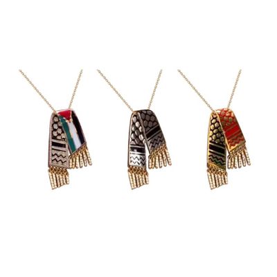 Palestine Scarf NecklaceStainless Steel Palestine Scarf Keffiyeh Pendant Necklace Palestinian Scarf with Tassels Palestine Jewelry Accessories Gifts for Women Men