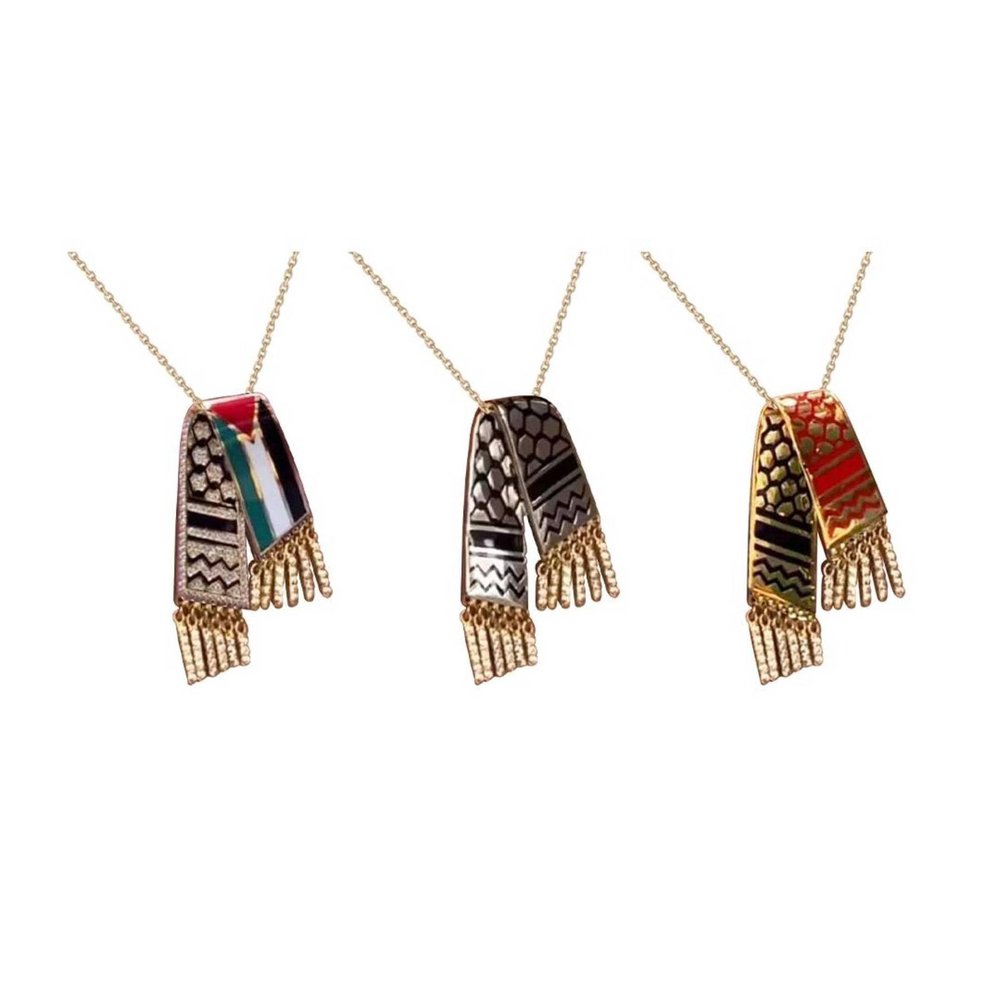 Palestine Scarf NecklaceStainless Steel Palestine Scarf Keffiyeh Pendant Necklace Palestinian Scarf with Tassels Palestine Jewelry Accessories Gifts for Women Men