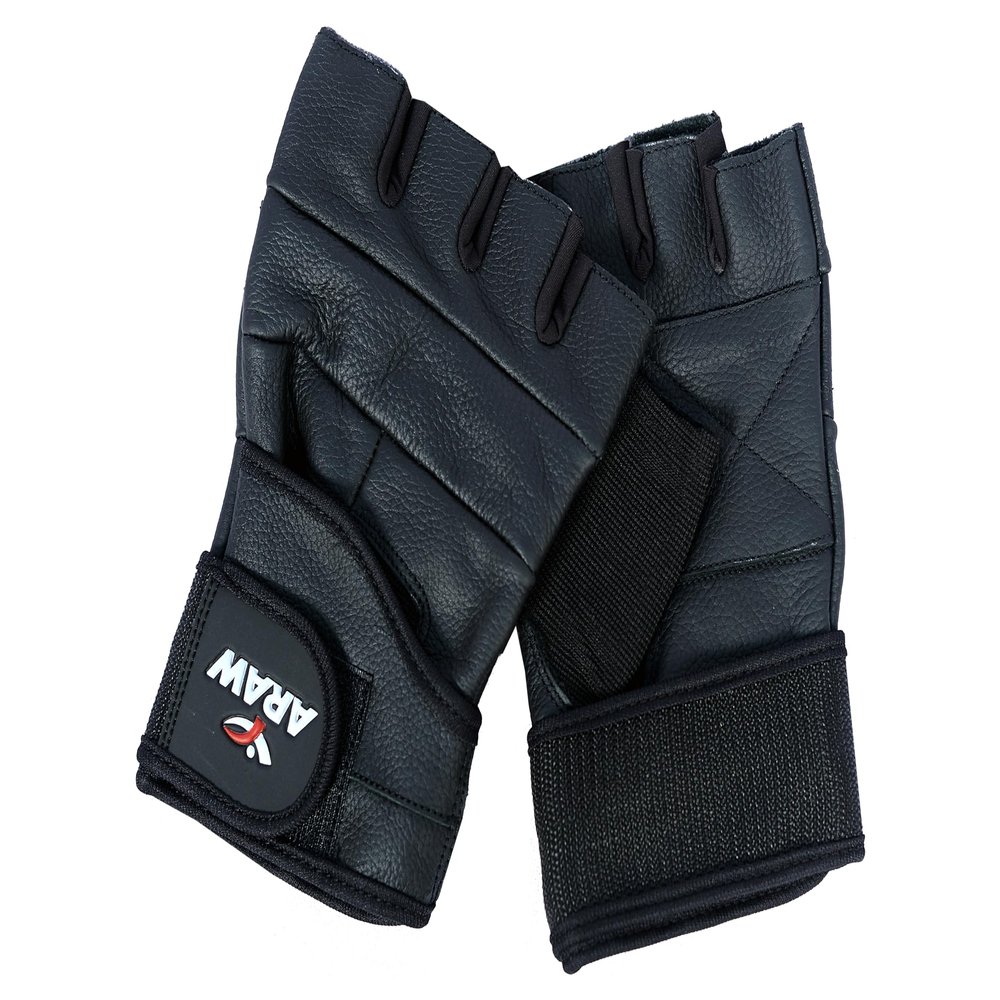 ARAW Workout Gloves for Men and Women, Weight Lifting Fingerless Gloves, Power Lifting Wrist Wrap Gym Gloves, Anti-Slip Leather Fitness Gloves, Training, Bodybuilding (Small)