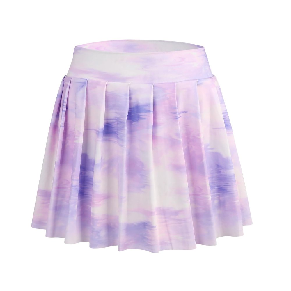 Bezioner Girls Tennis Skirt A-Line Pleated Skirt with Shorts Pocket Skort for Golf Athletic (Purple Gradient,10-12 Years)