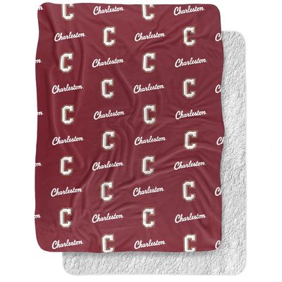 College of Charleston Blanket, 60"x80" Logo Pattern Silky Touch Sherpa Back Super Soft Throw Blanket