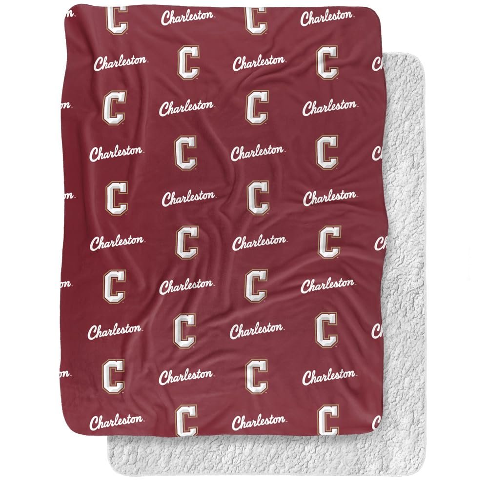 College of Charleston Blanket, 60"x80" Logo Pattern Silky Touch Sherpa Back Super Soft Throw Blanket