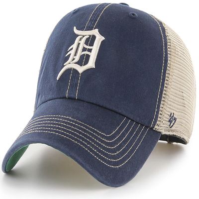 47 MLB Trawler Primary Logo Team Color Mesh Trucker Clean Up Adjustable Hat, Adult One Size Fits All - Detroit Tigers Navy