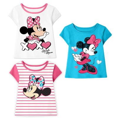 Minnie Mouse Tshirt (3-Shirts Pack) Kids & Toddler Girls Clothes 7 W/Bu/W SS
