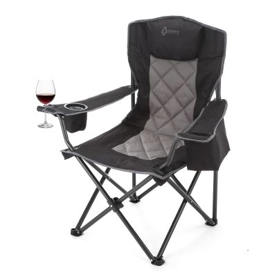 ARROWHEAD OUTDOOR Portable Deluxe Folding Camp Quad Chair w/Headrest, Glass & Cup Holders, Armest 6-can Cooler, Heavy Duty Carry Bag, 550 lbs Weight Capacity