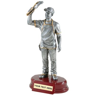 Wilson Trophy Cooking Competition Award, 9.25" Silver/Gold BBQ Chef Statue, Custom Engraving, Rosewood Base (15)