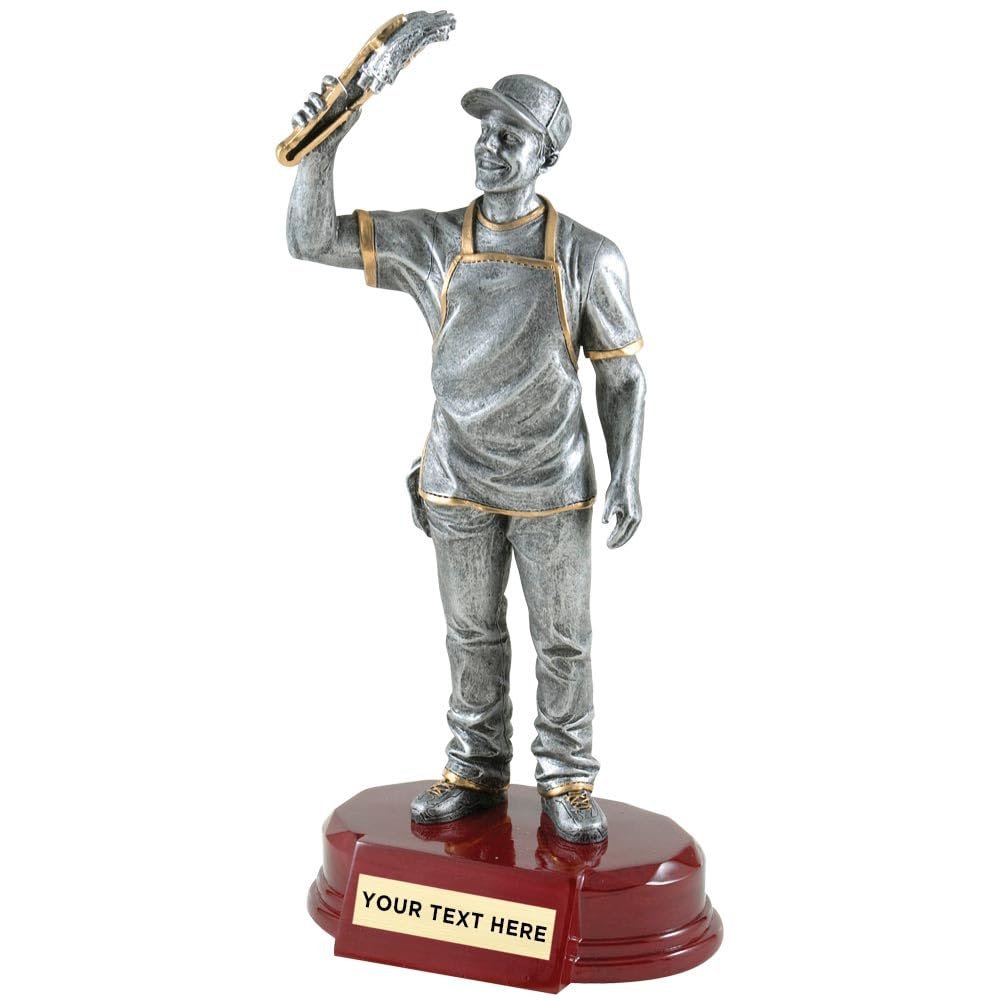 Wilson Trophy Cooking Competition Award, 9.25" Silver/Gold BBQ Chef Statue, Custom Engraving, Rosewood Base (15)