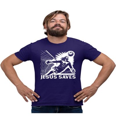 4X-Large Purple Mens Jesus Saves Funny Easter Christian Soccer Goalie T-Shirt