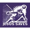4X-Large Purple Mens Jesus Saves Funny Easter Christian Soccer Goalie T-Shirt view 4