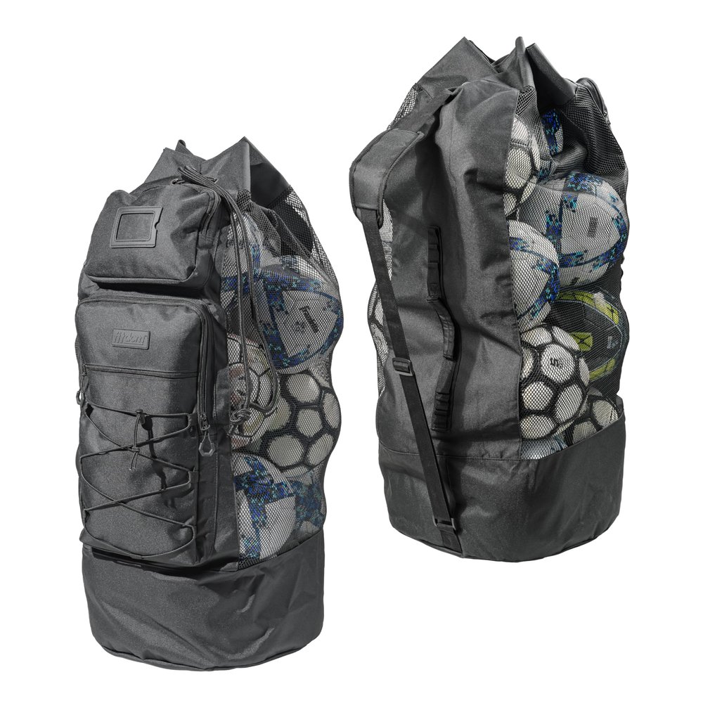Fitdom Heavy Duty Large Soccer Mesh Equipment Ball Bag w/Adjustable Shoulder Strap Design for Coach. 2 Front Pockets for Sporting Accessories. Best for All Outdoor & Water Gears