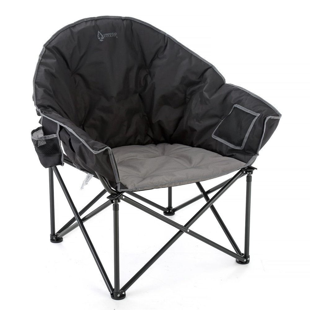 ARROWHEAD OUTDOOR Oversized Heavy-Duty Club Folding Camping Chair with Pocket, Cup Holder, Portable, Padded, Moon, Round, Saucer, Supports 330lbs, Carrying Bag
