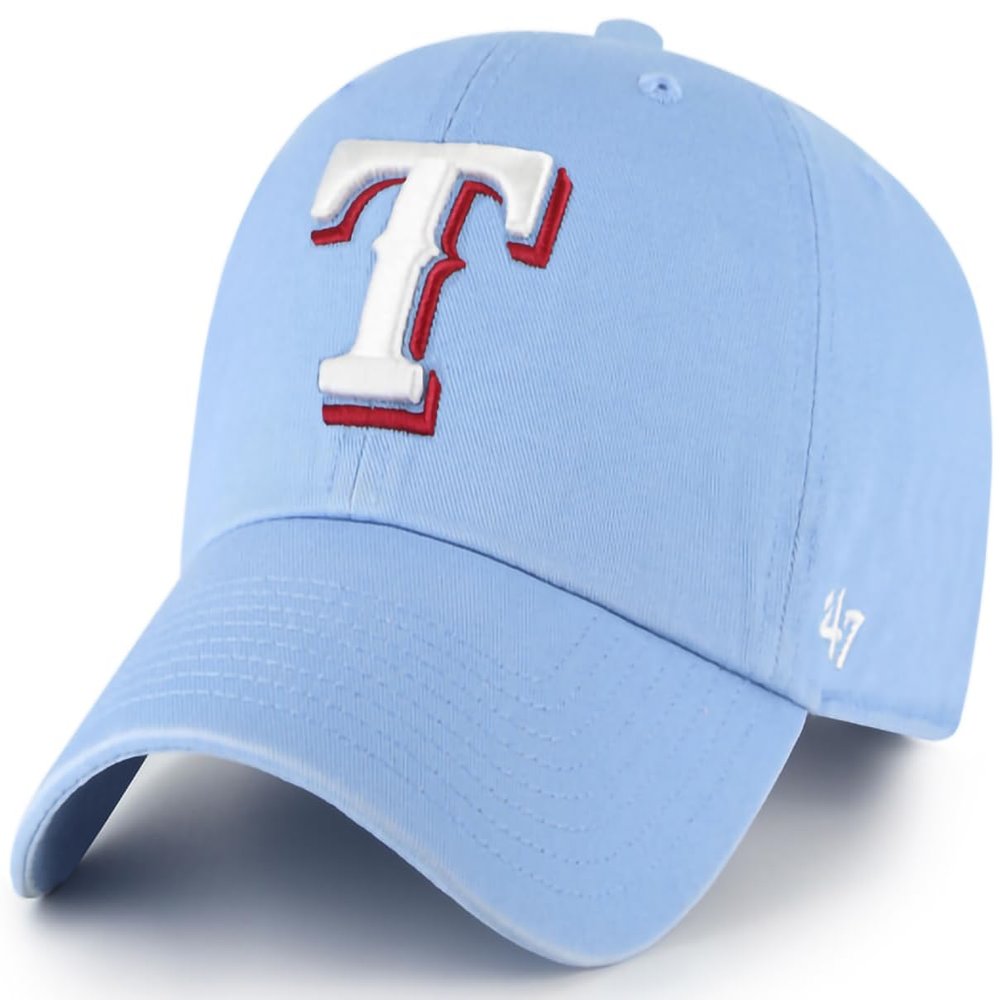 47 MLB Alternate Primary Logo Clean Up Adjustable Hat Cap, Adult One Size - Texas Rangers - Columbia Blue