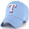 47 MLB Alternate Primary Logo Clean Up Adjustable Hat Cap, Adult One Size - Texas Rangers - Columbia Blue