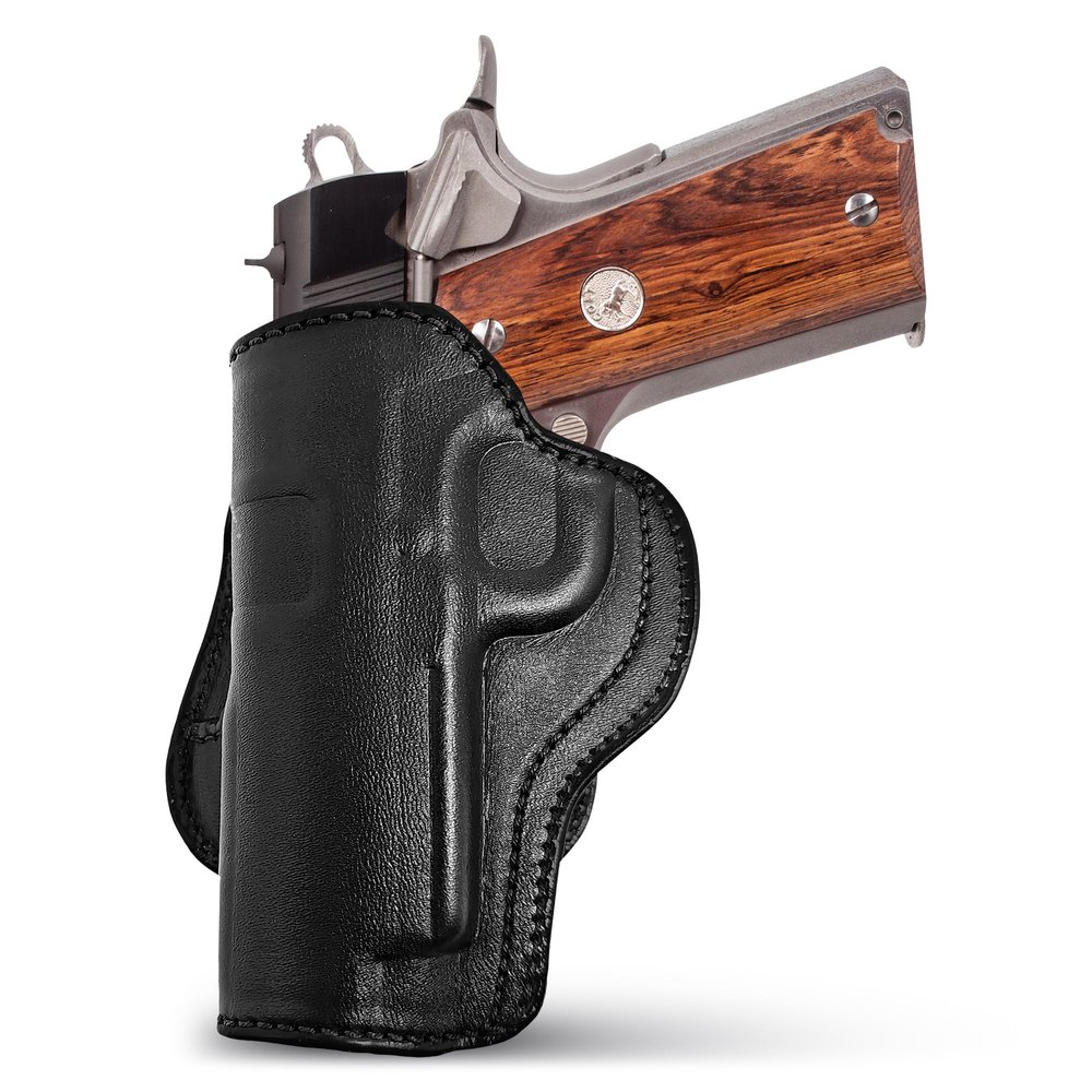 Black Genuine Leather OWB Holster for Guns 1911 4", Colt 1911 4" - Resistant and Durable Leather Carry Holster - Comfortable Appendix - Maxx Carry Holsters