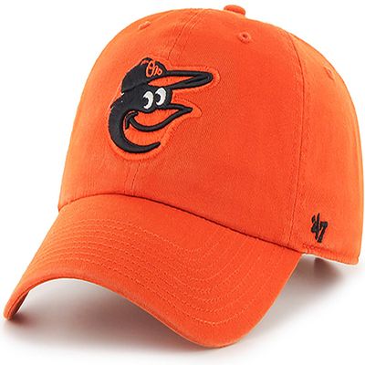 47 MLB Alternate Primary Logo Clean Up Adjustable Hat Cap, Adult One Size - Baltimore Orioles - Orange
