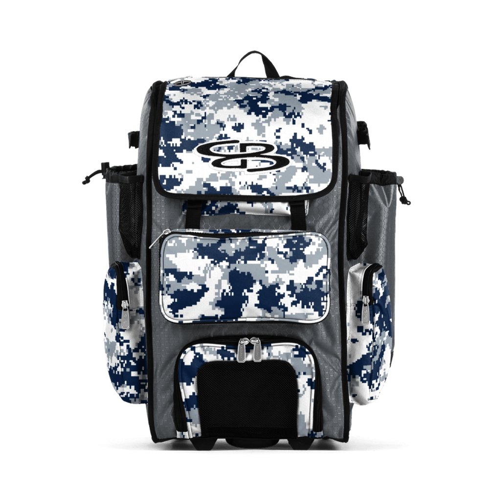 Boombah Rolling Superpack Hybrid Bat Pack PS-9051-3000C23 Digital Camo Gray/Navy - Wheeled & Backpack Version
