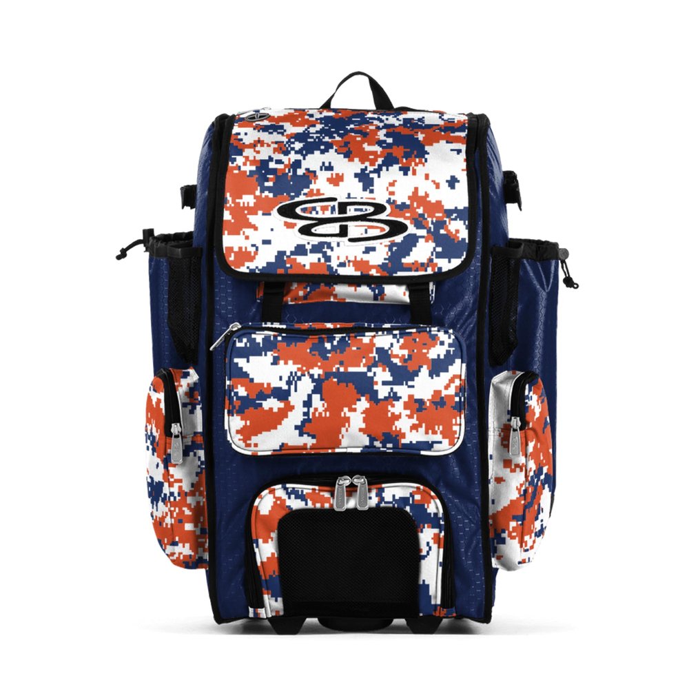 Boombah Rolling Superpack Hybrid Bat Pack PS-9051-3000C23 Digital Camo Royal/Orange - Wheeled & Backpack Version