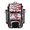 Boombah Rolling Catchers Superpack Baseball/Softball Gear Bag - PS-9124-3000C23 Digital Camo Gray/Red- Telescopic Handle and Holds 4 Bats - Wheeled Version view 1