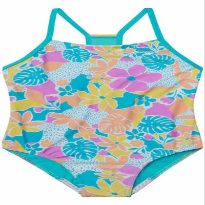 Speedo Girls Thin Strap One Piece Swimsuit (US, Alpha, Large, Regular, Floral Turkish Sea Blue)