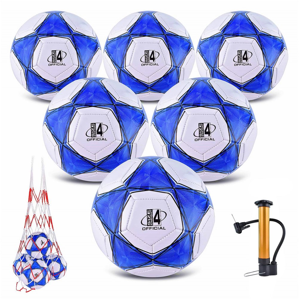 ELKCIP 6 Pack Classic deflated Soccer Balls Size 3/4/5 with Pump and Mesh Bag for Indoor Outdoor Lawn Game Training Practice Bulk Sport Gift for Teens Adults, Dark Blue, Size 4