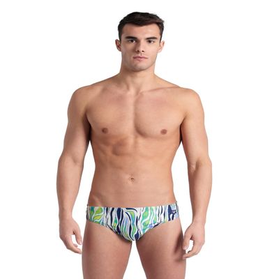 ARENA Performance Men's Zebra Stripes Swim Brief Chlorine Resistant MaxLife Swimsuit Practice Pool Training Competitive Bathing Suit, Multi/Navy, US Size 40