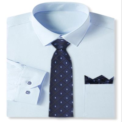 Cromoncent Men's Stylish Business Dress Shirt and Tie Combo,Long Sleeve,Stretchable,Trendy Designs,Breathable,Light Blueblack,XXL