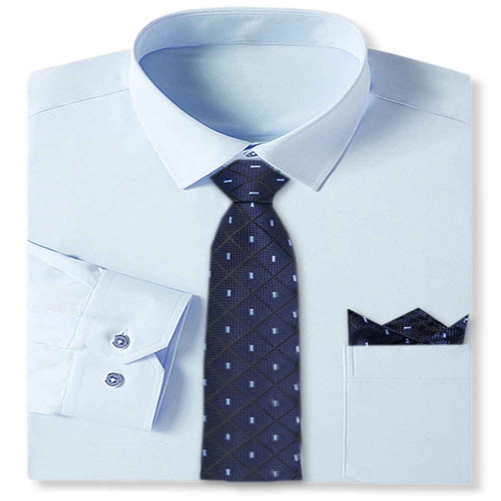 Cromoncent Men's Stylish Business Dress Shirt and Tie Combo,Long Sleeve,Stretchable,Trendy Designs,Breathable,Light Blueblack,XXL
