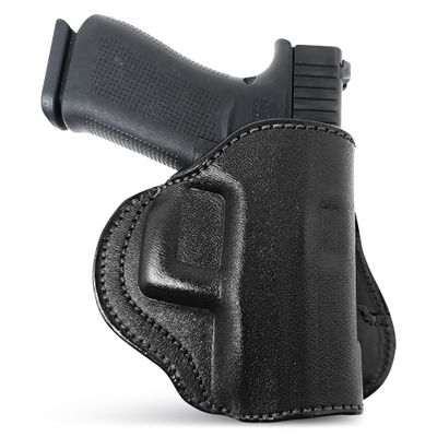 Black Genuine Leather OWB Holster for Glock 43 - Resistant and Durable Leather Carry Holster - Comfortable Appendix - Maxx Carry Holsters