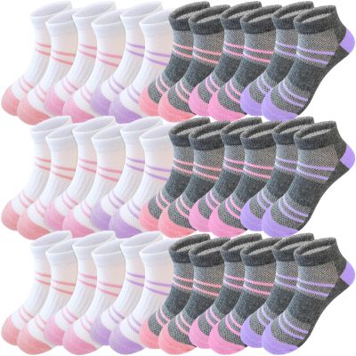 Bemeol Girls Socks 18 Pairs Kids Ankle Socks for Girls Cotton Sports Low Cut Athletic Sock(7-10 Years)