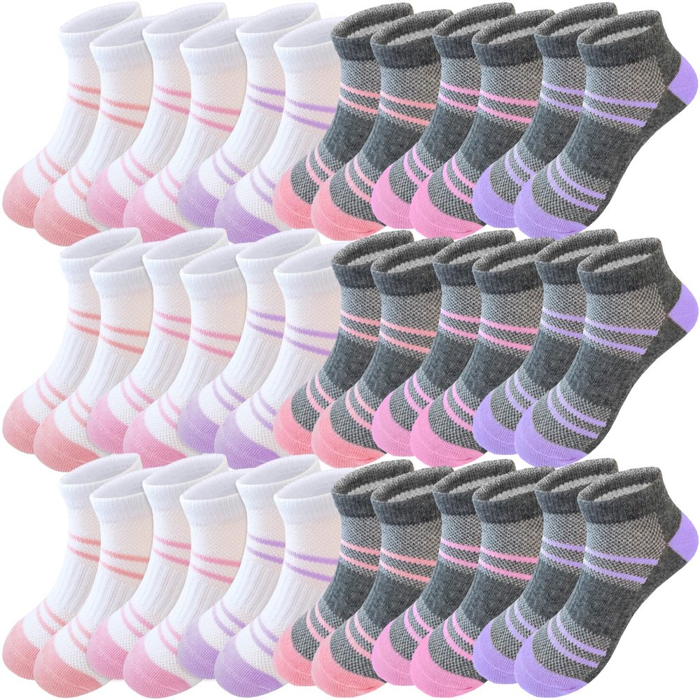 Bemeol Girls Socks 18 Pairs Kids Ankle Socks for Girls Cotton Sports Low Cut Athletic Sock(7-10 Years)