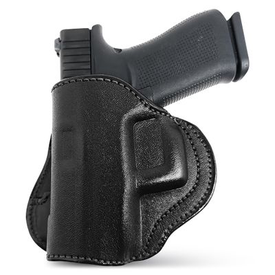 Black Genuine Leather OWB Holster for Glock 43 - Resistant and Durable Leather Carry Holster - Comfortable Appendix - Maxx Carry Holsters