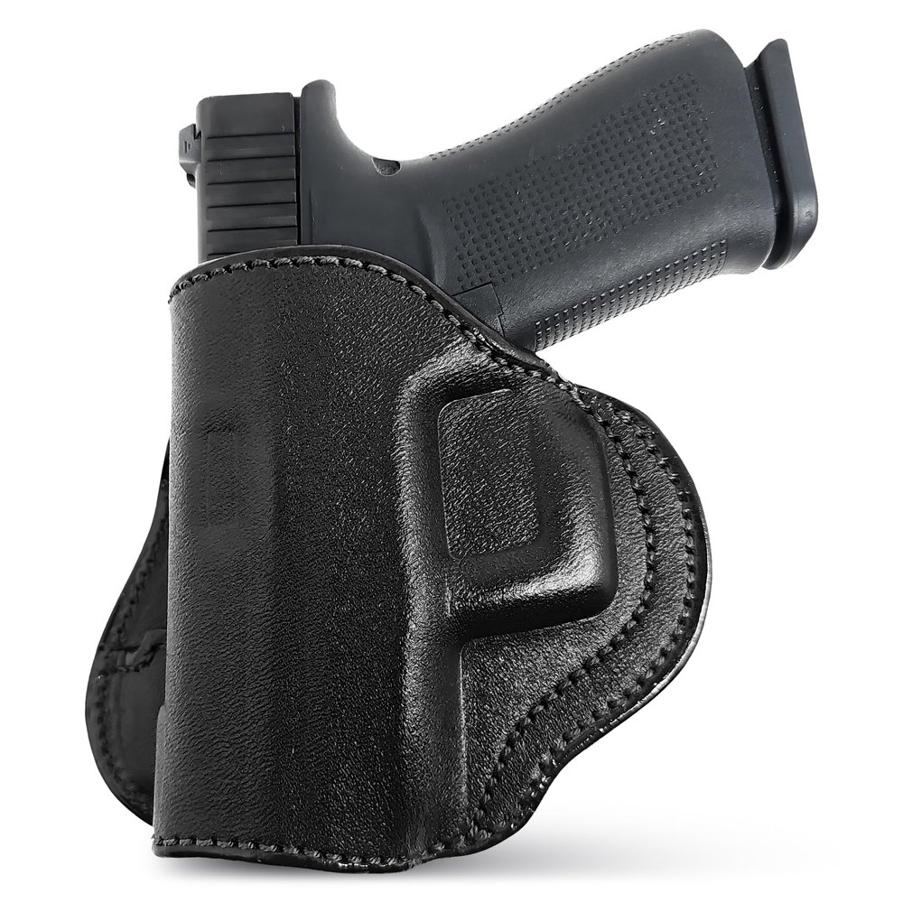 Black Genuine Leather OWB Holster for Glock 43 - Resistant and Durable Leather Carry Holster - Comfortable Appendix - Maxx Carry Holsters