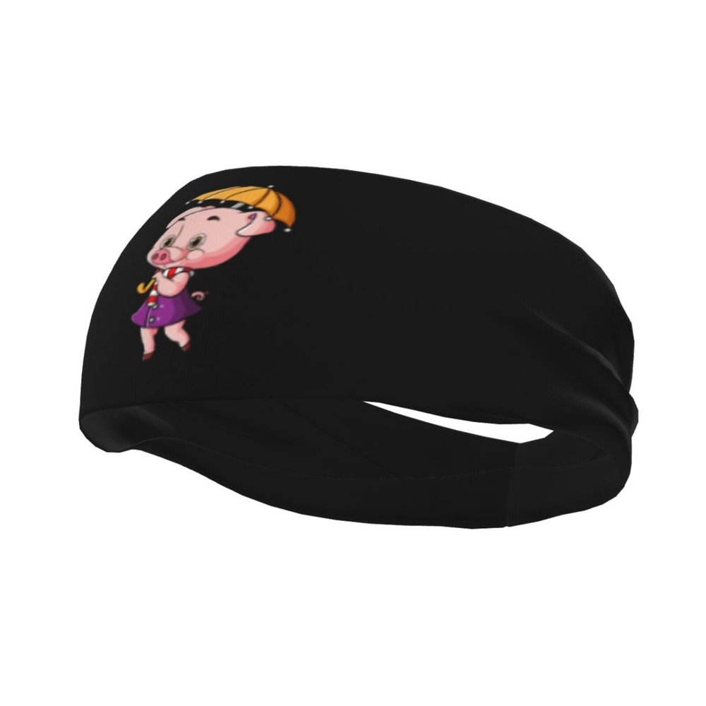 Piglet Walking While Holding an Umbrella Headbands for Women Men Breathable Sports Headband Outdoor Interior Sports Wicking Hair Ties Leisure Hair Bands