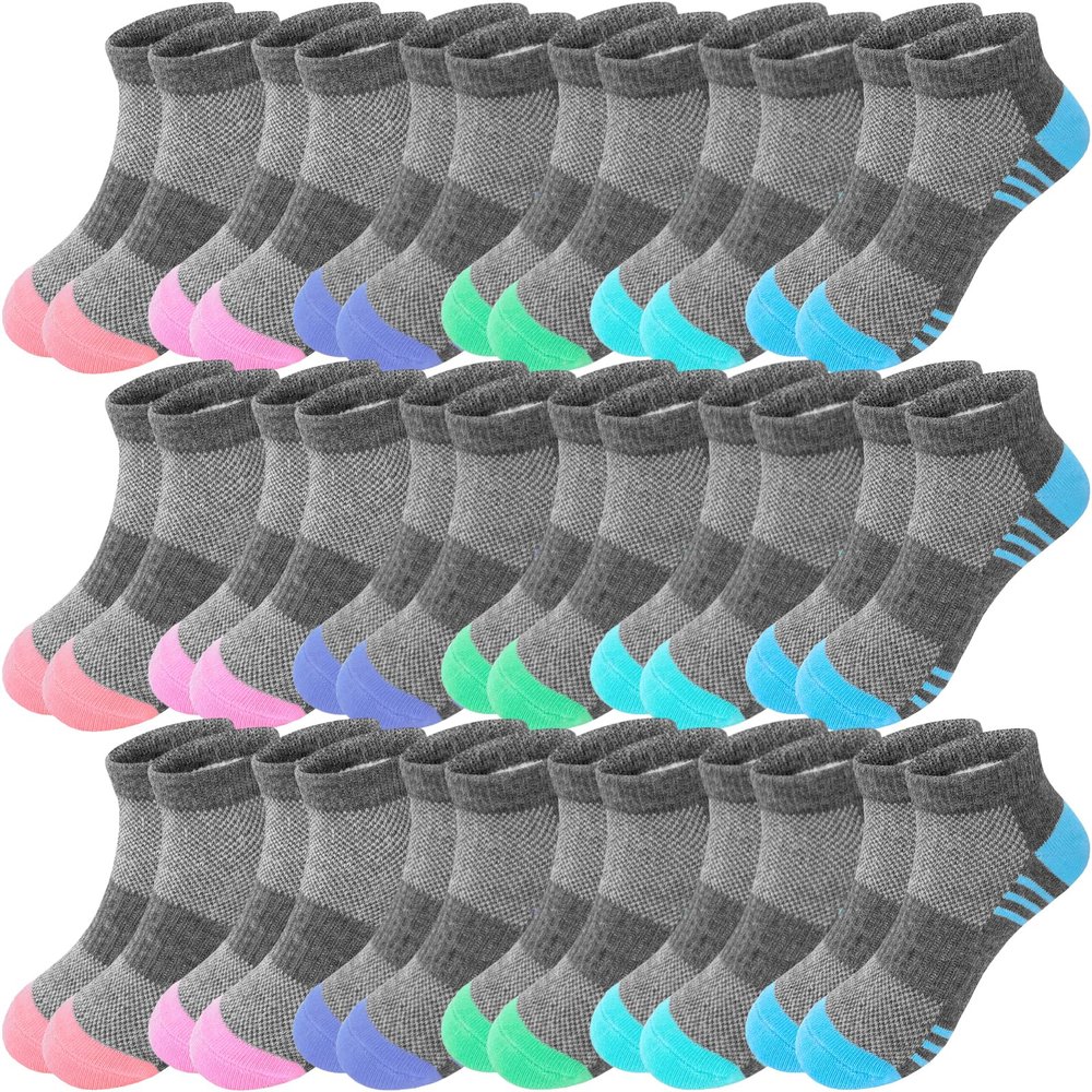 Bemeol Girls Socks 18 Pairs Ankle Socks for Girl Cotton Sports Athletic Low Cut Running Sock(7-10 Years)
