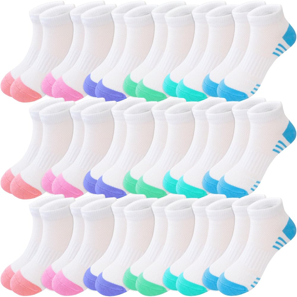 Bemeol Girls Socks 18 Pairs Ankle Socks for Girl Cotton Sports Athletic Low Cut Running Sock(5-7 Years)