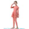 ABEWIP Modest Swimsuits for Girls Kids Muslim Islamic Swimming Suits Long Sleeve Burkini Full Cover Rash Guard Pink 110cm/ 3-4Y view 4