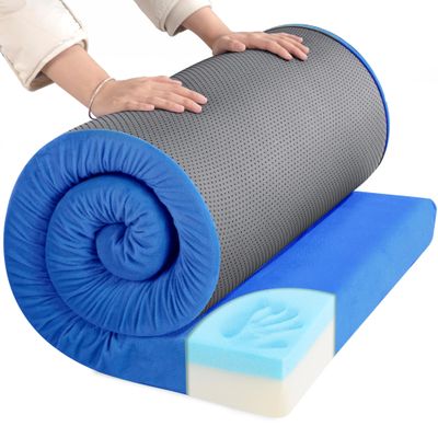 HOMBYS Portable Memory Foam Camping Mattress for Outdoor Sleeping, 3" Thick Waterproof Roll Up Camping Mattress Pad Mat for Travel Truck Bed Tent (Navy Blue, Small Single-72"x24"x3")