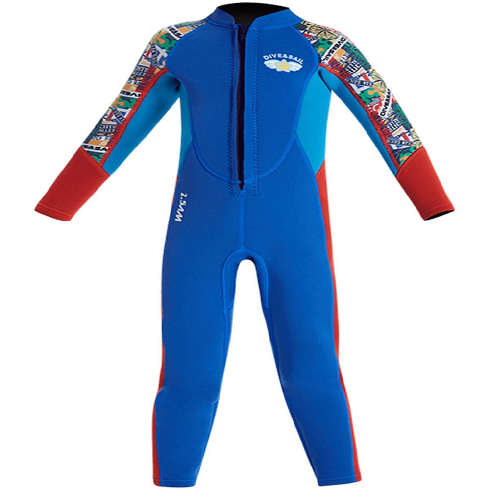 Boys Girls Wetsuit Set 2.5mm Long Sleeve Front Zip Thermal Wetsuit Swimsuits for Surfing Dive Snorkeling Water Sports