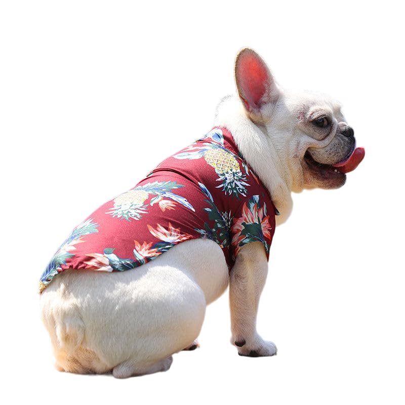 1Pcs Pet Shirts Hawaiian Pet Dog Polo T-Shirts Hawaiian Pet Clothes Beach Coconut Tree Print Pet Summer Shirt (M,Red)