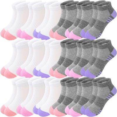 Bemeol Girls Socks 18 Pairs Ankle Socks for Girl Cotton Sports Athletic Running Low Cut Sock(5-7 Years)