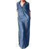 NATHGAM Plus Size Denim Dress for Women Oversized Long Sleeve Jean Maxi Dresses Loose Fit Button Up Lapel Dress Solid Dress view 1